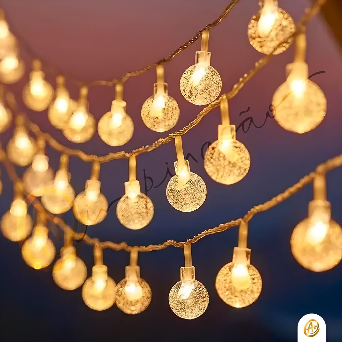 Varal de Luz Festão Pisca-pisca 7m com Placa Solar Led Branco Quente 8 ...