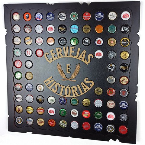 Quadro Porta Tampinhas Rustic - 45x45 - Cervejaterapia Preto