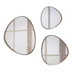 Trio Espelho Orgânico Decorativo Com Moldura De Couro Cor Café - 1