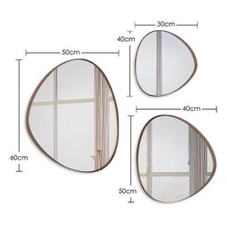 Trio Espelho Orgânico Decorativo Com Moldura De Couro Cor Café - 2