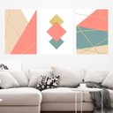 Ver imagem 1 de Kit 3 Quadros Geométrico Salmon 45x34cm - com vidro:Madeira preta
