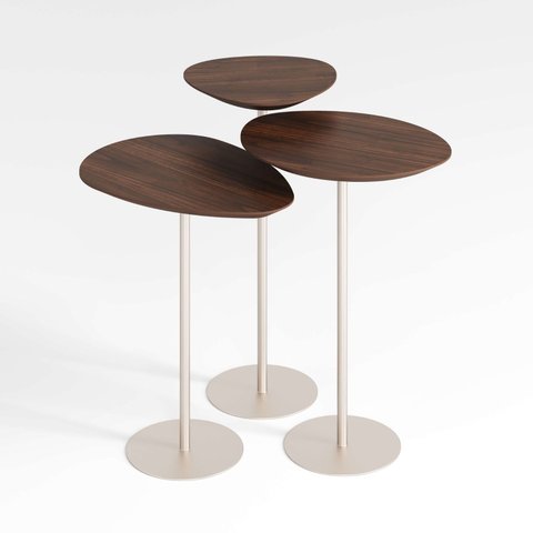 Conjunto de 3 Mesas Laterais Orgânicas Kaleo Base Champanhe Tampo Castanho