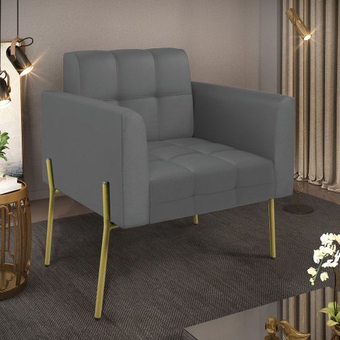 Poltrona Pé de Ferro Dourado para Sala Elisa Corino Grafite D03 - D'rossi