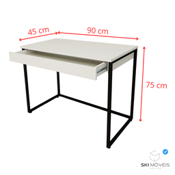 Mesa Escrivaninha com Gaveta Estilo Industrial Moderna 100% Mdf e Aço:branco com Preto - 5