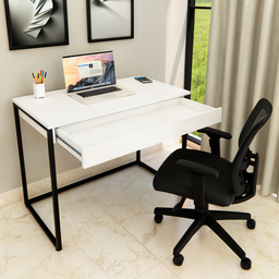 Mesa Escrivaninha com Gaveta Estilo Industrial Moderna 100% Mdf e Aço:branco com Preto - 2