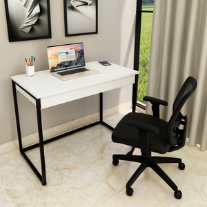 Mesa Escrivaninha com Gaveta Estilo Industrial Moderna 100% Mdf e Aço:branco com Preto
