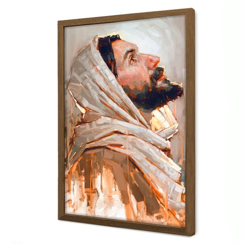 Quadro Decorativo Jesus Cristo Luz Divina em Moldura Caixa TaColado Moldura Trad 1cm Madeira Escura 