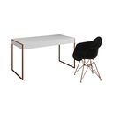 Ver imagem 2 de Escrivaninha Industrial Office Estudo Malta Branca 137x53cm com 1 Poltrona Preta Eames Eiffel Base C