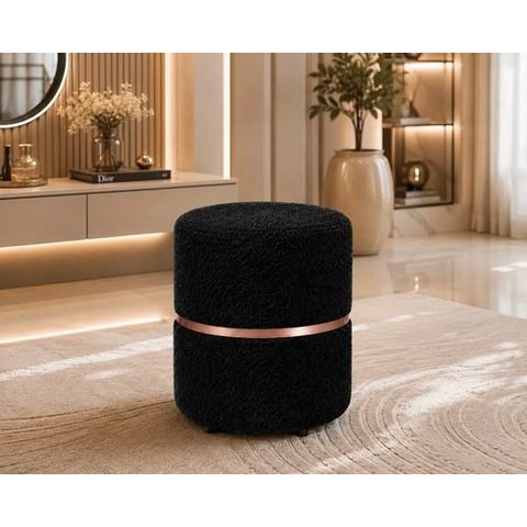 Puff com Cinta no Meio Rose Gold, Cor Preto Boucle - Let Móveis