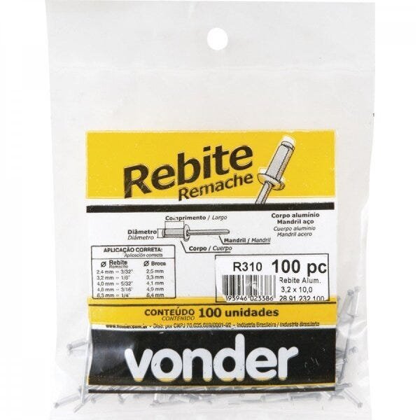 Rebite de repuxo 32 mm x 10 mm Vonder - 2