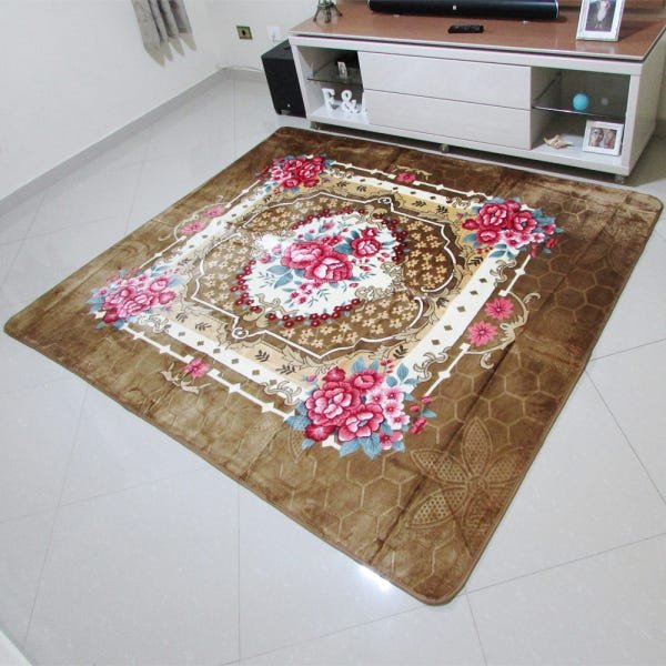 Tapete Veludo 3D Estampado Florbella Caramelo 2,00Mx2,50M - 1