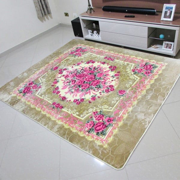 Tapete Aveludado 3D Estampado Florbella Bege - 2,00Mx2,50M - 1