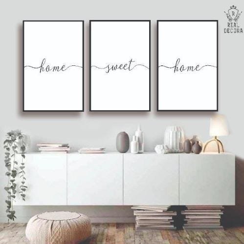 CONJUNTO KIT 3 QUADROS DECORATIVOS QUARTO SALA MINIMALISTA FRASES HOME SWEET HOME - 1