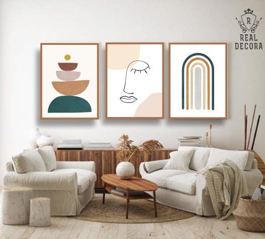 CONJUNTO KIT 3 QUADROS DECORATIVOS QUARTO SALA TONS PASTÉIS RAINBOW - 1