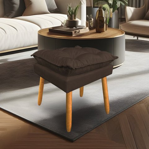 Puff Decorativo Opala Suede Marrom Pés Palito Sky Mobile