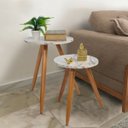 Ver imagem 2 de Conjunto Mesa Canto Lateral Decoração Mármore Madeira Sala