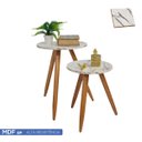 Ver imagem 1 de Conjunto Mesa Canto Lateral Decoração Mármore Madeira Sala