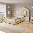 Ver imagem 1 de Cama Montessoriana Wave Casal e Moldura com LED New Garden Casatema MadeiraOriginals Marrom/Branco