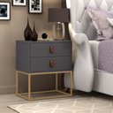 Ver imagem 1 de Mesa De Cabeceira 45cm Unic Pés De Ferro Dourado Puxadores De Couro
