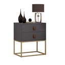 Ver imagem 2 de Mesa De Cabeceira 45cm Unic Pés De Ferro Dourado Puxadores De Couro