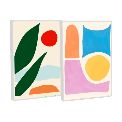 Quadro Decorativo Paisagem Abstrata em 2 Telas com Moldura Filete