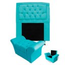 Ver imagem 1 de Kit Cabeceira Geovana + Calçadeira Baú Veneza Solteiro 90cm Suede - Renascer Decor:Azul Turquesa
