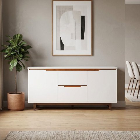 Buffet Flow 2 Portas Branco para Sala de Jantar com Design Moderno e Espaço para Organização