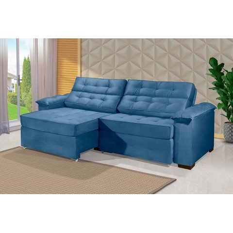 Sofá Retrátil e Reclinável 2,90m Estilo Estofados - Paris 2 Módulos com Velusoft D33 "azul"