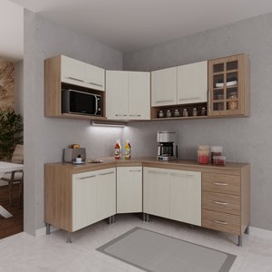 Cozinha Modulada Completa Fidelitá Paris 6 Peças 340cm 12 Portas 3 Gavetas com Tampo
