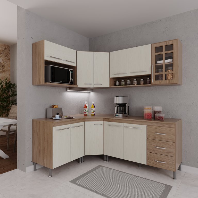 Cozinha Modulada Completa Fidelitá Paris 6 Peças 340cm 12 Portas 3 Gavetas com Tampo