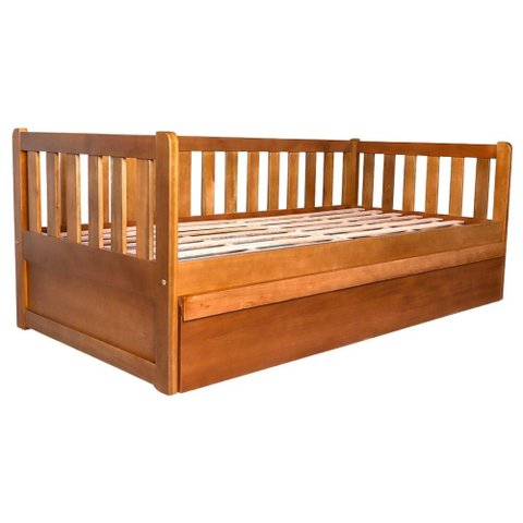 Cama Solteiro com Cama Auxiliar Madeira Macica Reto Mogno Mell Nath