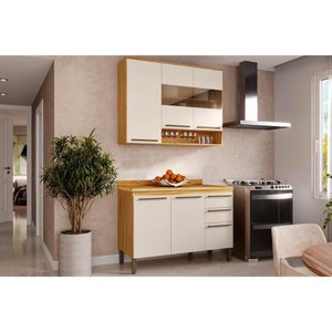 Cozinha Modulada Completa Nápoli Prime 2 Peças (1aéreo+1balcão) C2p04 Amendoa/off White - Ronipa