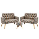 Ver imagem 1 de Kit 2 Poltronas Namoradeira Vega Rodapé e Capitonê com Puff Solar Suede Estampado Laranja Aradecor
