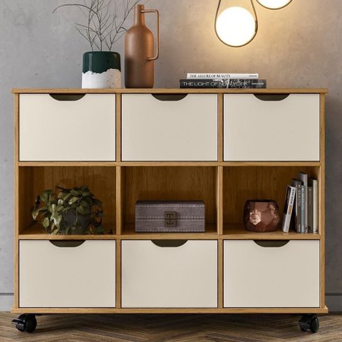 Nicho Organizador 6 Gavetas com Rodízios Freijó-off White - Qmovi