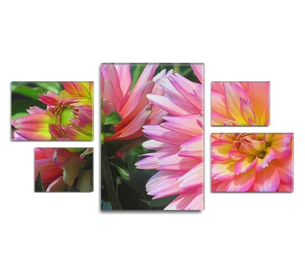 Conjunto quadros decorativos Assimetrico Slim Flores 115x60cm - 1