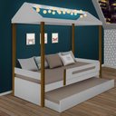 Ver imagem 2 de Cama Infantil Casa Montessoriana com Auxiliar e LED Sara Branco e Mel