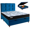 Ver imagem 1 de Conjunto Cama Box Bau Azul Casal + Colchão Molas Ensacadas Life Gold Paropas + Cabeceira