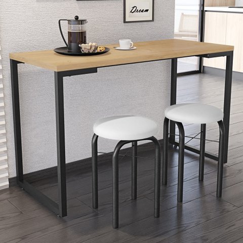 Conjunto Mesa de Cozinha Prattica Industrial 120cm com 2 Banquetas F02 Nature/Branco - Mpozenato