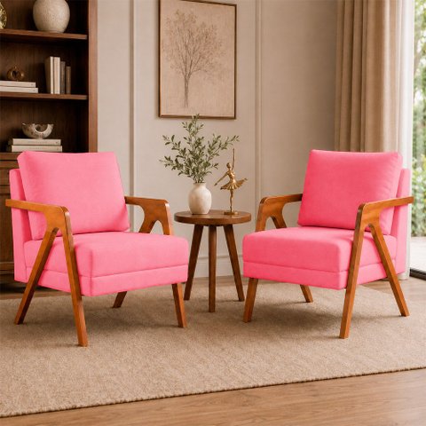 Kit 2 Poltronas Sala de Estar Maya Luxo Suede Rosa M3 - Monari Design