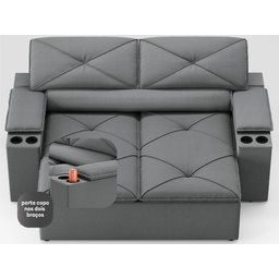 Sofá com Porta Copos Retrátil e Reclinável Pop 1,54m Velosuede Grafite - Netsofas - 5 Sofá com Porta Copos Retrátil e Reclinável Pop 1,54m Velosuede Grafite - Netsofas - 5