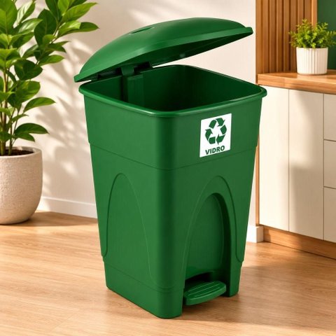 Lixeira Coleta Seletiva Verde com Pedal Grande 30 Litros Cesto Lixo Reciclavel 30L Tampa Antiodor Re