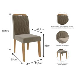 Kit Conjunto Sala De Jantar Mesa Tampo Vidro MDF 180 Cm Com 6 Cadeiras Marrom Madeira Preto Cinza - 4