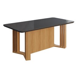 Kit Conjunto Sala De Jantar Mesa Tampo Vidro MDF 180 Cm Com 6 Cadeiras Marrom Madeira Preto Cinza - 5
