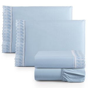 Jogo de Lençol Cama King Size 4 Peças 100% Algodão Percal 180 fios Com Leze:Azul