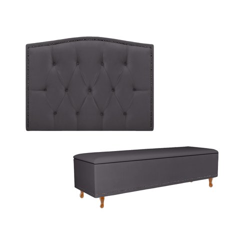 Kit Cabeceira Painel + Recamier Genova Suede Grafite Dominic Decor