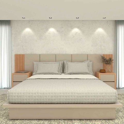 Cama King 2,01m Cabeceira 3,50m e 2 Mesas sob Medida em Mdf Cor:carvalho Malva com Titânio