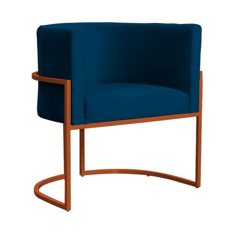 Poltrona Decorativa Luana Veludo Marinho Base Bronze - Fm
