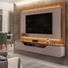 Painel Home Suspenso Ripado Treviso 2.1 com LED Para TV's até 70" Griz Carvalho Nobre DJ Móveis - 1