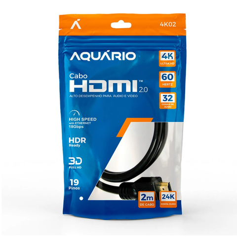 Cabo HDMI 2.0 4k Ultra HD 2 Metros Aquário 4K02 18GBPS Hdr -