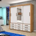 Ver imagem 2 de Armareo Roupeiro Anjos 3 Portas com Espelho Central 9 Gavetas Carioca Moveis Cinamomo-Off White